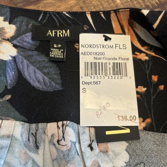 AFRM NORDSTROM Black Floral Midi Wrap Dress Womens Size Small Tie Waist NWT - Picture 3 of 16